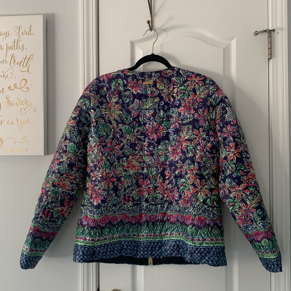 💙 LILLY PULITZER 2-in-1 NAVY PINK REVERSIBLE PUFFER JACKET down father XL Floral - Picture 7 of 16